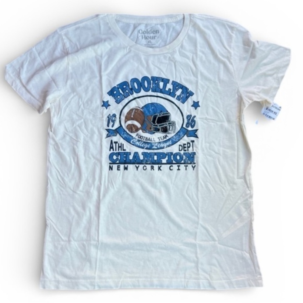 Golden Hour from Nordstrom Blue White NYC Brooklyn Graphic Tee::NWT::